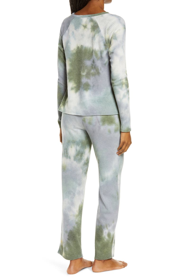 Saturday Morning Thermal Pajamas, Alternate, color, OLIVE BRANCH TIE DYE
