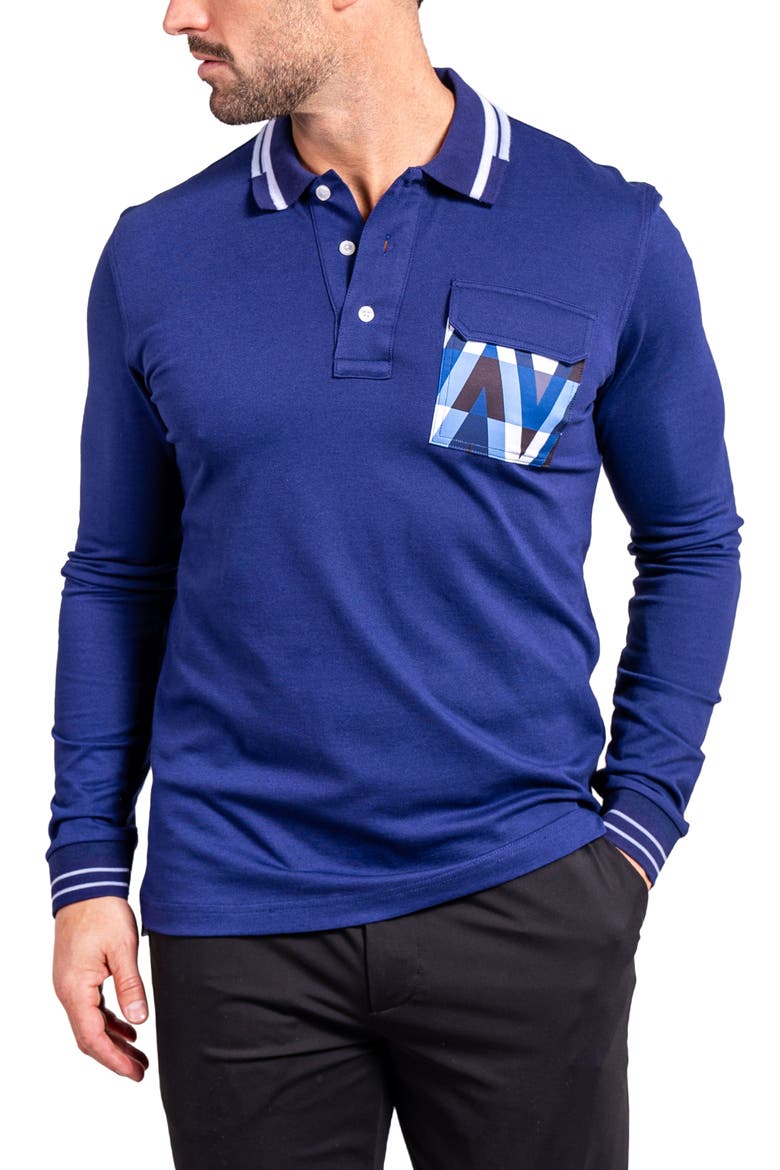 Ascension 0080 Tipped Long Sleeve Polo, Alternate, color, BLUE