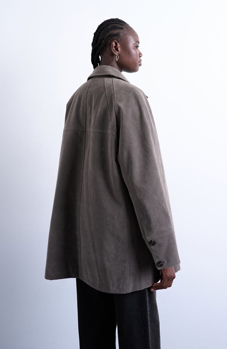 Topshop Faux Suede Car Coat, Alternate, color, Grey