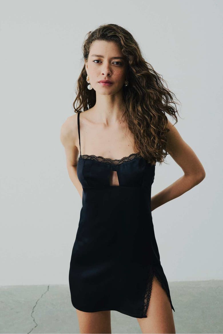 Silk Adriana Nightgown, Alternate, color, Black