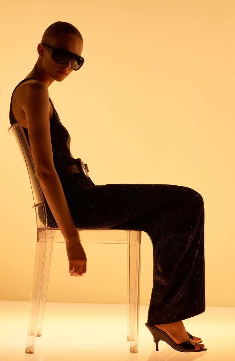 MANGO x Kaia Gerber Rhinestone Balloon Jeans, Alternate, color, 