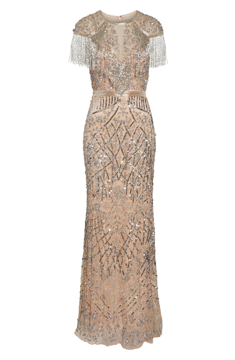 Mac Duggal Sequin Fringe Detail Gown with Train, Alternate, color,