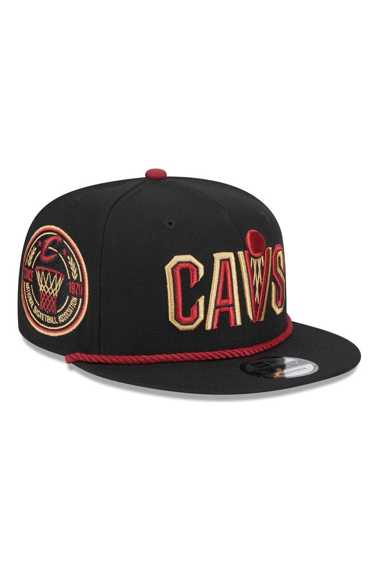 Men's New Era Black Cleveland Cavaliers Back Laurels 9FIFTY Snapback Hat, Alternate, color, Black