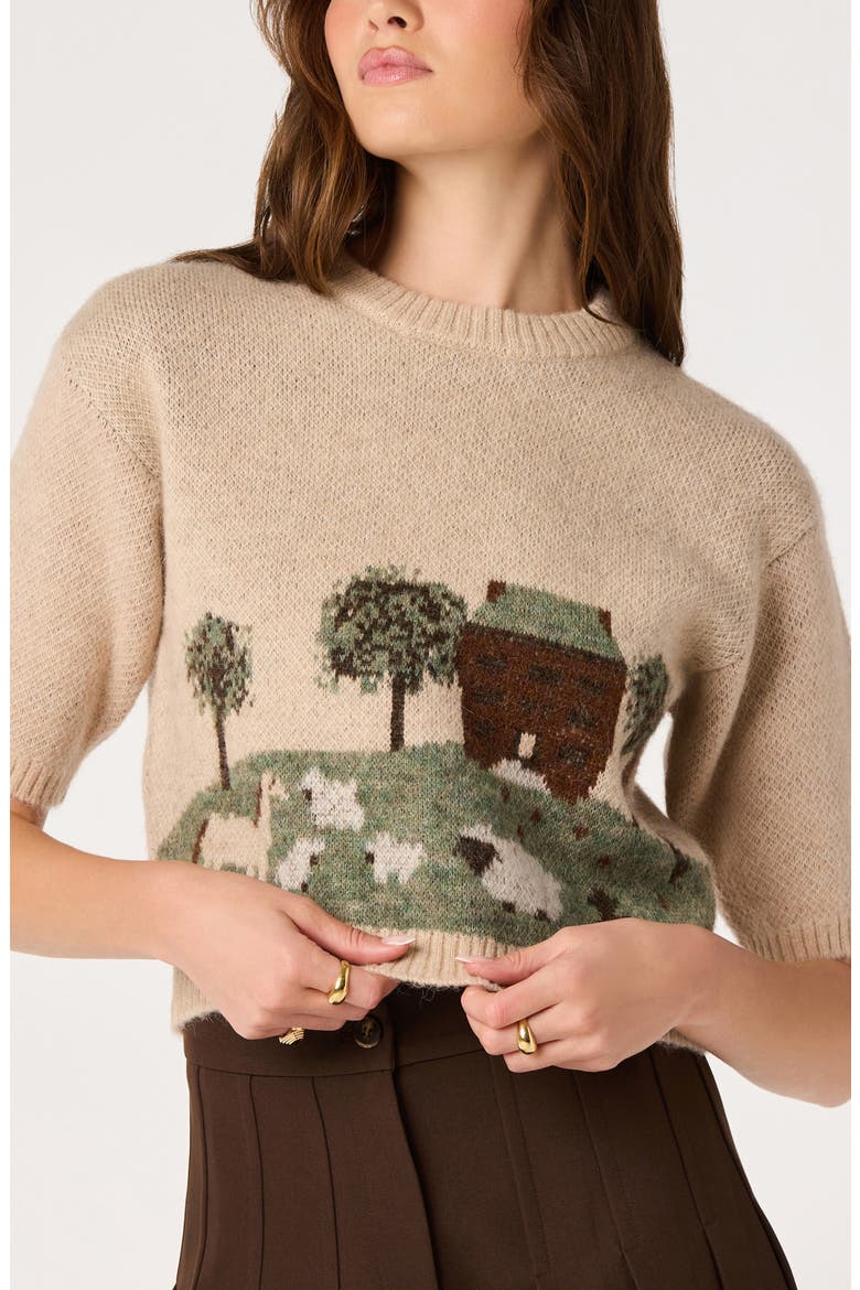 Colette Landscape Crewneck Sweater, Alternate, color, OATMEAL