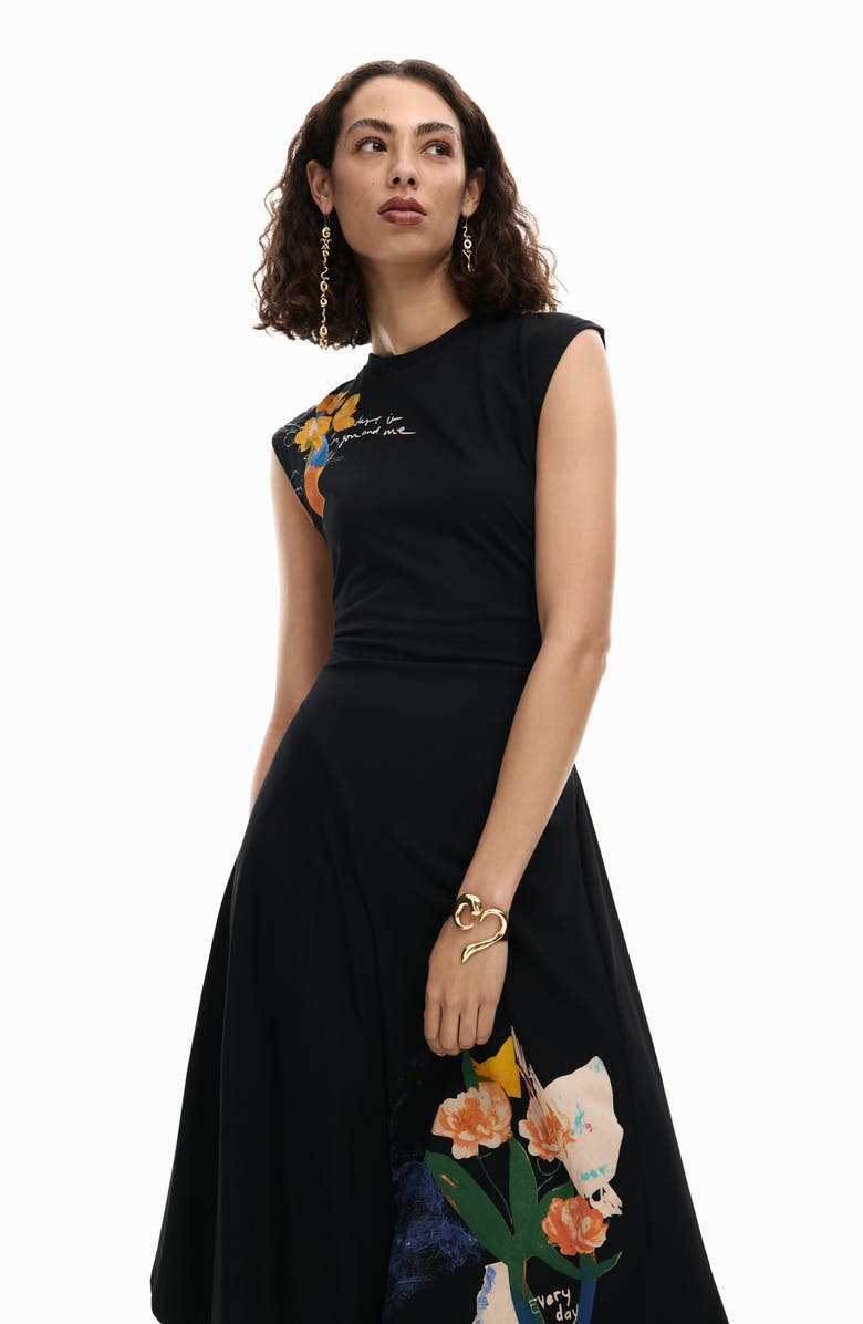 Desigual Asymmetric Sleeveless Dress, Alternate, color, Black