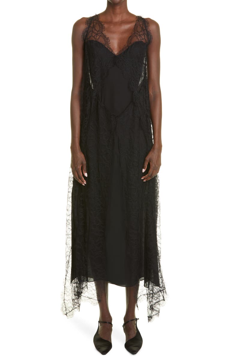 Khaite Ash Open Back Handkerchief Hem Lace Dress, Main, color,