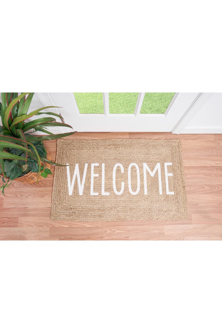 "WELCOME" 100% Jute Braided Indoor/Outdoor Rug, Alternate, color, Brown