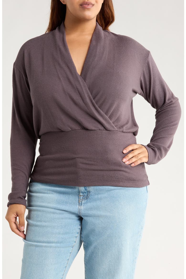 Surplice V-Neck Long Sleeve Top, Main, color, DARK CEMENT