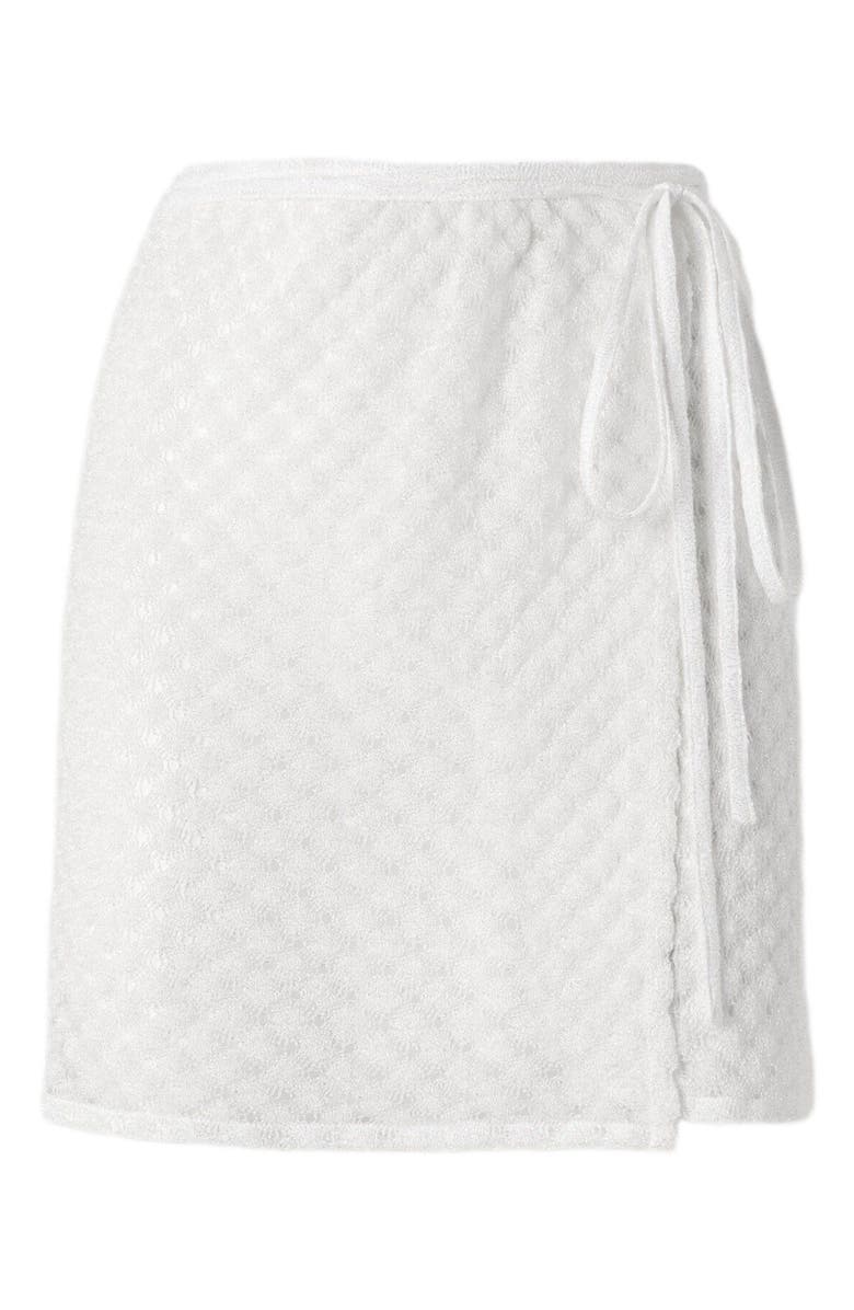 Missoni Mini Pareo Skirt In Lamé Viscose With Raschel Workmanship, Alternate, color, White