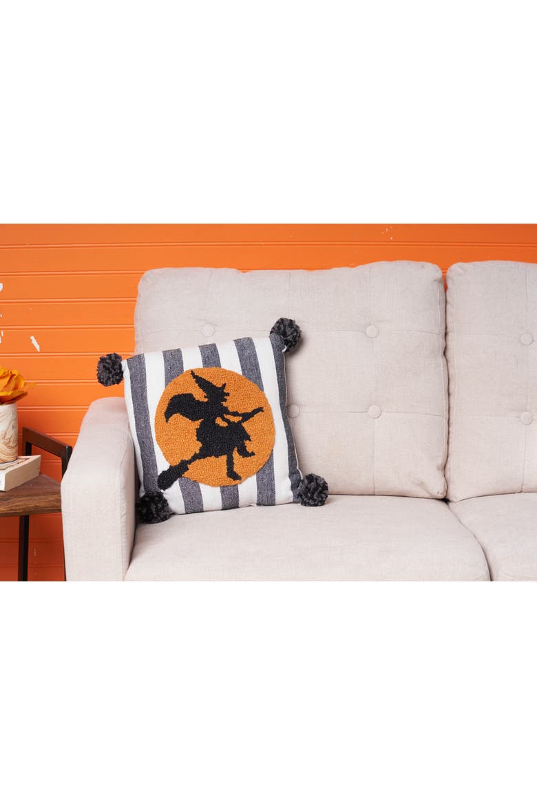 Witchy Moon Halloween Mini Hooked Accent Pillow, Alternate, color, Orange