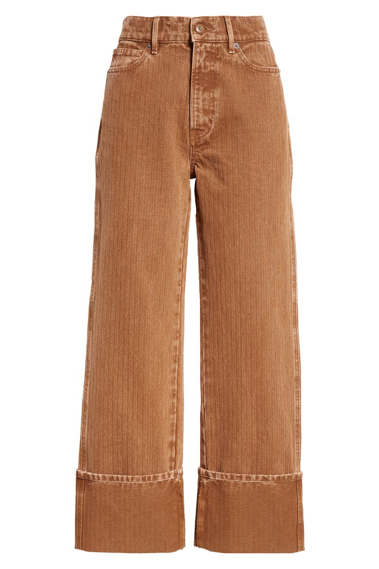 Dylan Cuffed Herringbone High Waist Relaxed Straight Leg Pants, Alternate, color, DEEP OCHRE