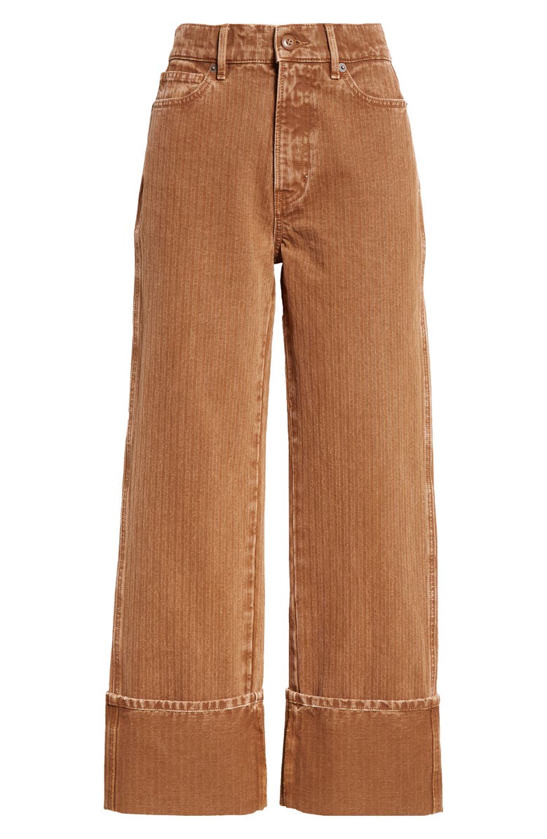 Veronica Beard Dylan Cuffed Herringbone High Waist Relaxed Straight Leg Pants, Alternate, color, Deep Ochre