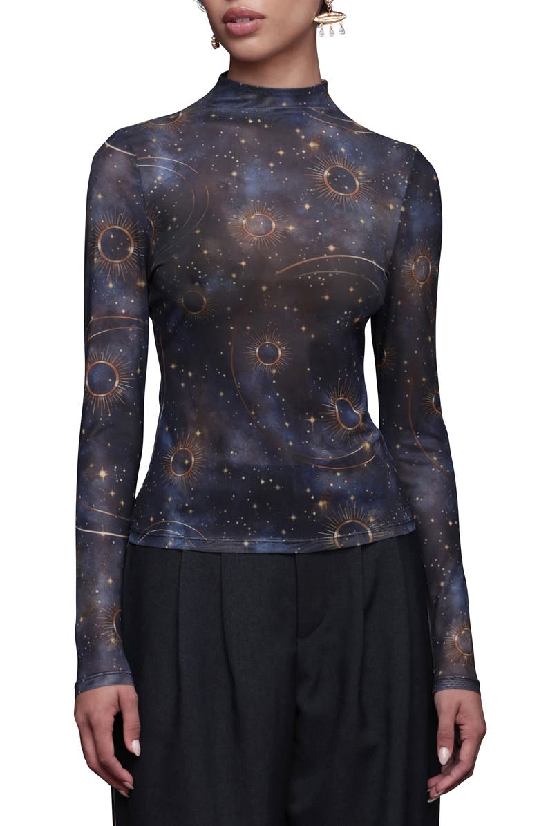 Avec Les Filles Celestial Print Long Sleeve Shirt, Main, color, Gold Celestial Baroque