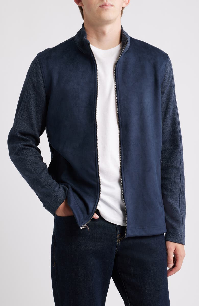 Johnston & Murphy Sueded Mixed Media Jacket, Main, color, Navy