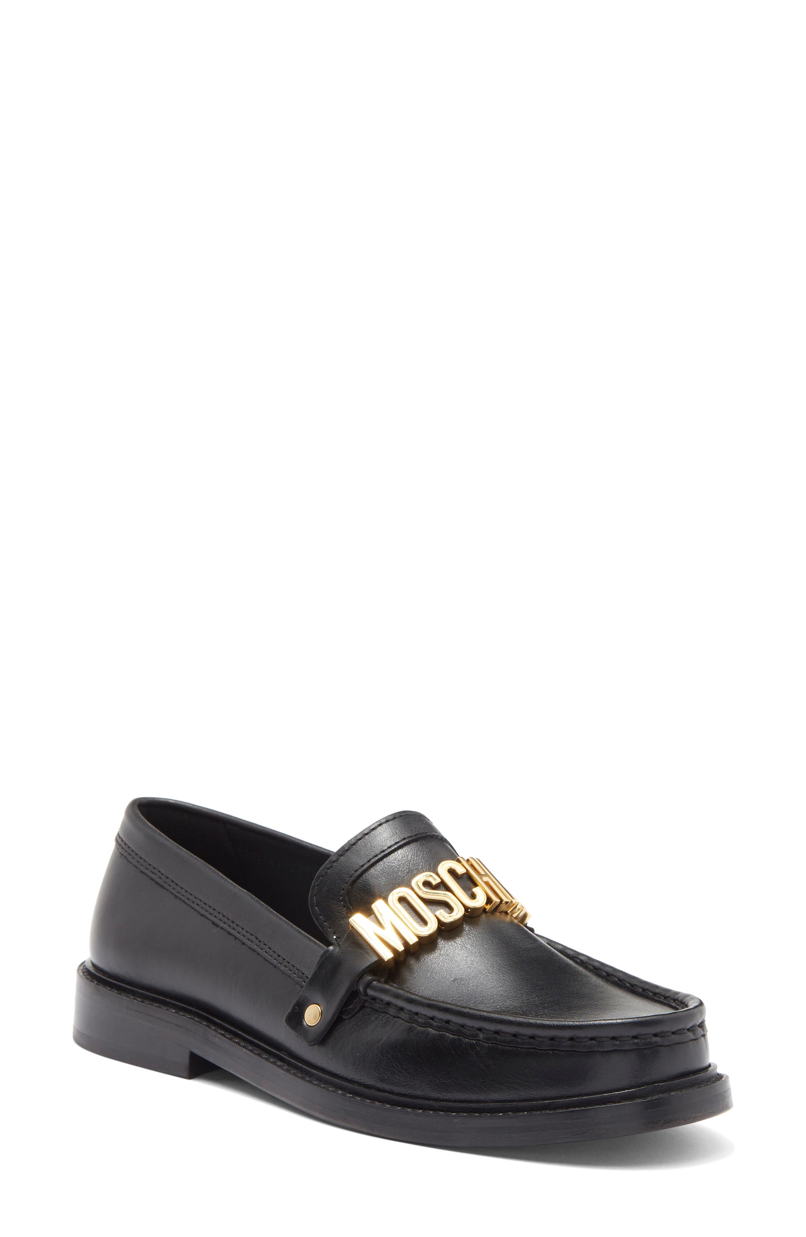 Moschino Metal Logo Loafer, Main, color, 
