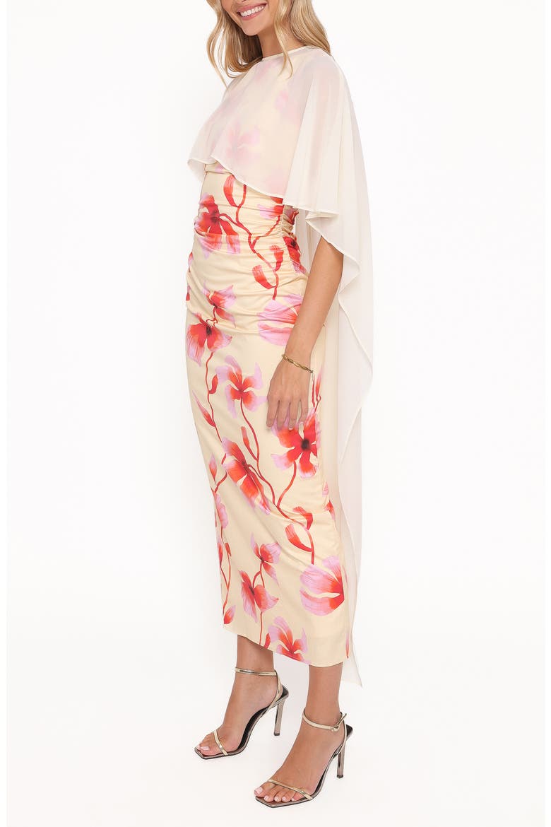 Tamzyn Floral Sleeveless Stretch Cotton Dress & Chiffon Cape Set, Alternate, color, PINK FLORAL
