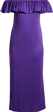 24seven Comfort Apparel Off the Shoulder Jersey Midi Dress