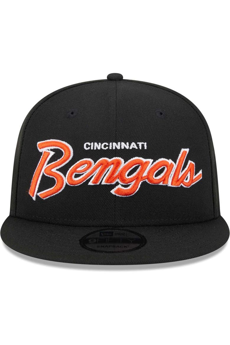 Men's New Era Black Cincinnati Bengals Main Script 9FIFTY Snapback Hat, Alternate, color, Black