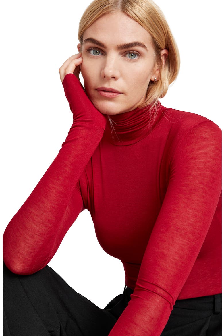 Eloise Turtleneck Semisheer Jersey Top, Alternate, color, RED
