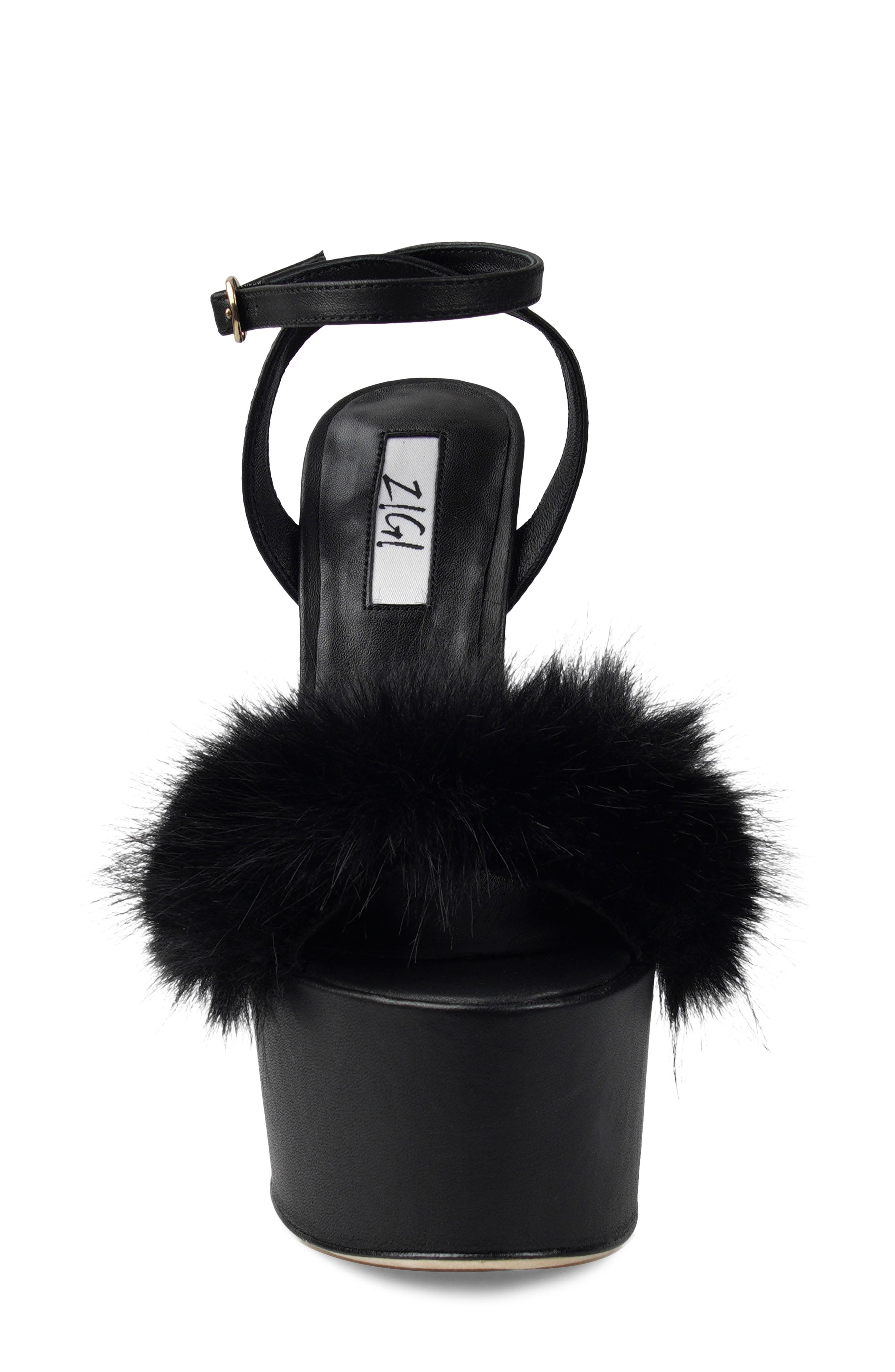 Travvy Faux Fur Platform Sandal, Alternate, color, BLACK