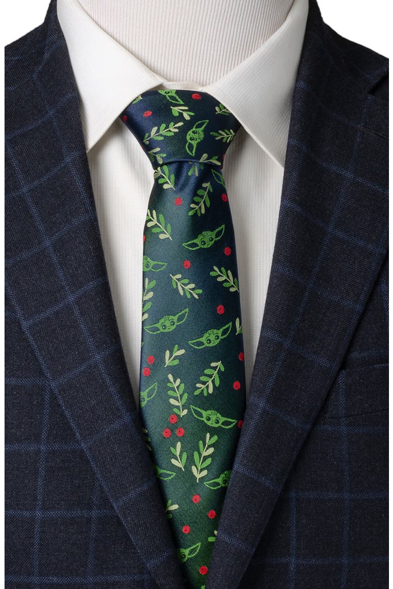 Star Wars Grogu Holiday Silk Blend Tie, Alternate, color, GREEN/ RED