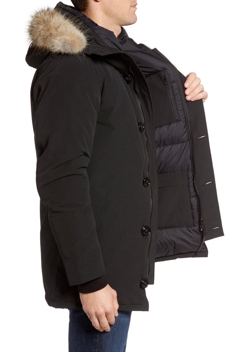'Chateau' Slim Fit Genuine Coyote Fur Trim Jacket, Alternate, color, BLACK