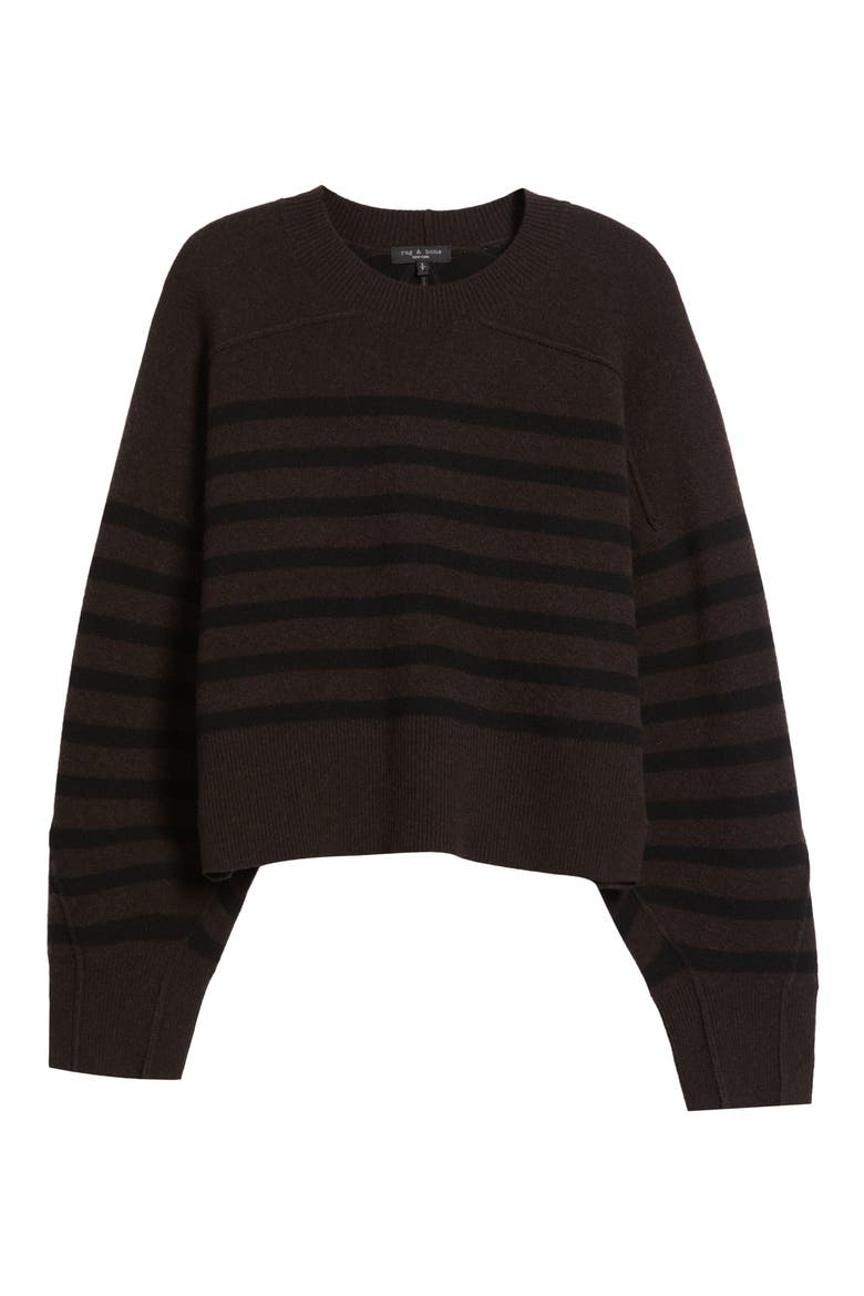 Bridget Stripe Crewneck Wool Blend Sweater, Alternate, color, DARK BROWN