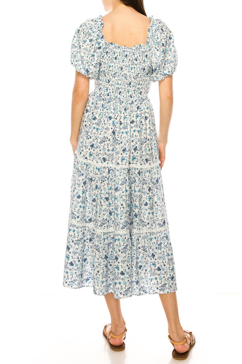 Floral Midi Dress, Alternate, color, BRIGHT WHITE/ BLUE