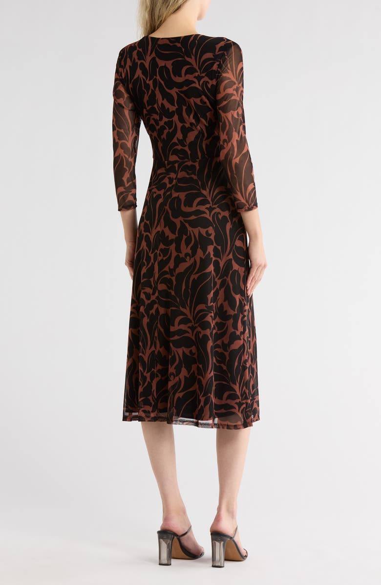 Connected Apparel Long Sleeve Faux Wrap Mesh Midi Dress, Alternate, color, 