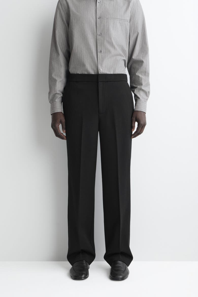 Wool-jersey Relaxed-fit Straight-leg Pants, Alternate, color, BLACK