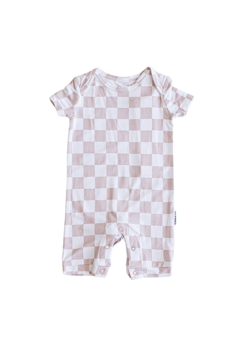 Charlie Lou Baby<sup>®</sup> Checkered Snap Shortie Romper, Main, color, Beige & White