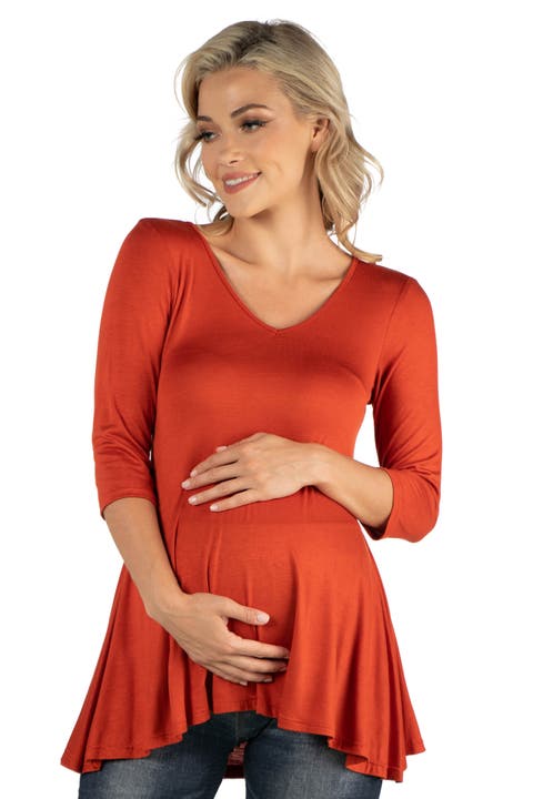 Three Quarter Sleeve V-neck Maternity Tunic Top