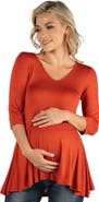 24seven Comfort Apparel Three Quarter Sleeve V-neck Maternity Tunic Top
