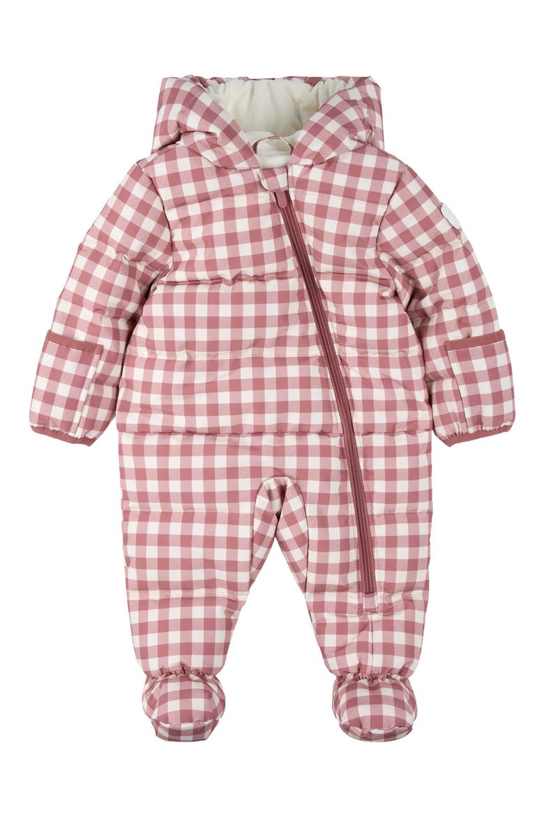 Water Repellent Plum Gingham Hooded Snowsuit, Main, color, PLUM