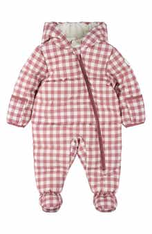 Petit Lem Water Repellent Plum Gingham Hooded Snowsuit