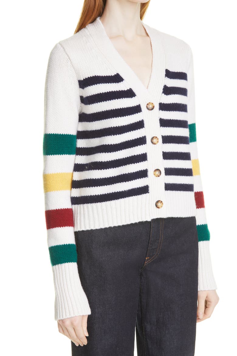Marin Stripe Wool & Cashmere Cardigan, Alternate, color, CREAM/ NAVY/ HUN