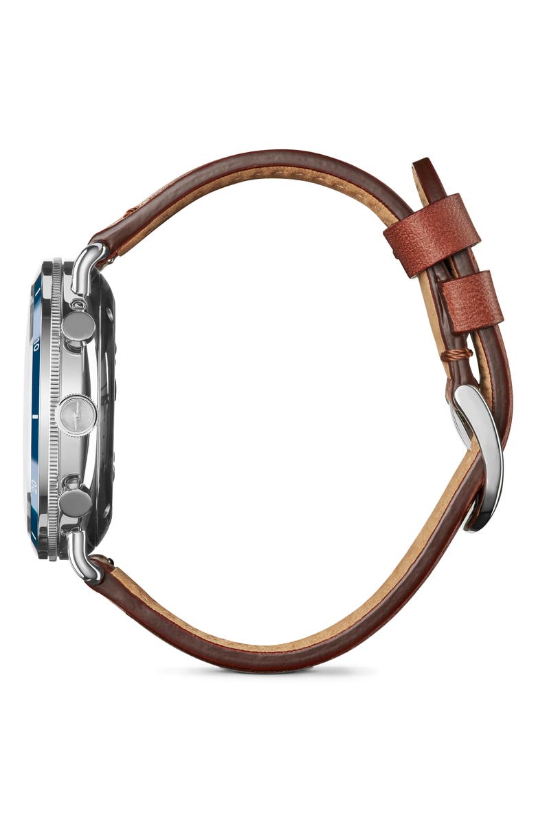 Shinola Canfield Chronograph Leather Strap Watch, 45mm, Alternate, color, Brown/ Blue/ Silver