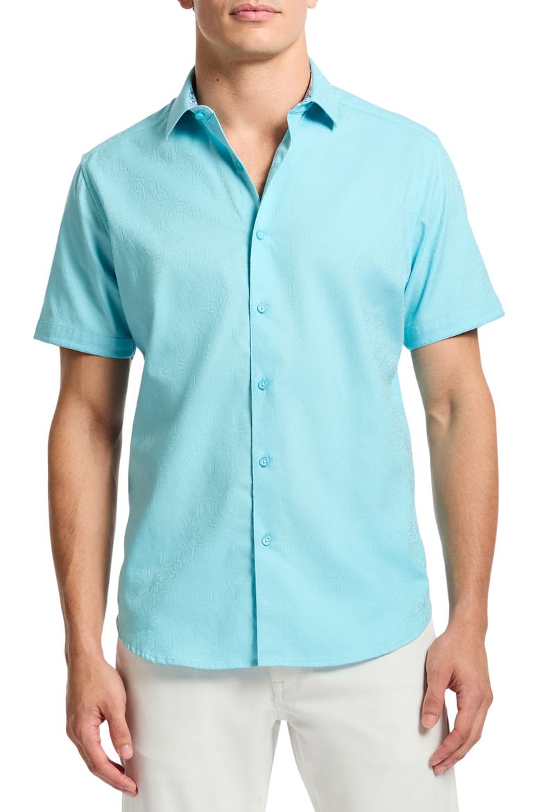 Odyssey Short Sleeve Button Up Shirt, Main, color, SEAFOAM