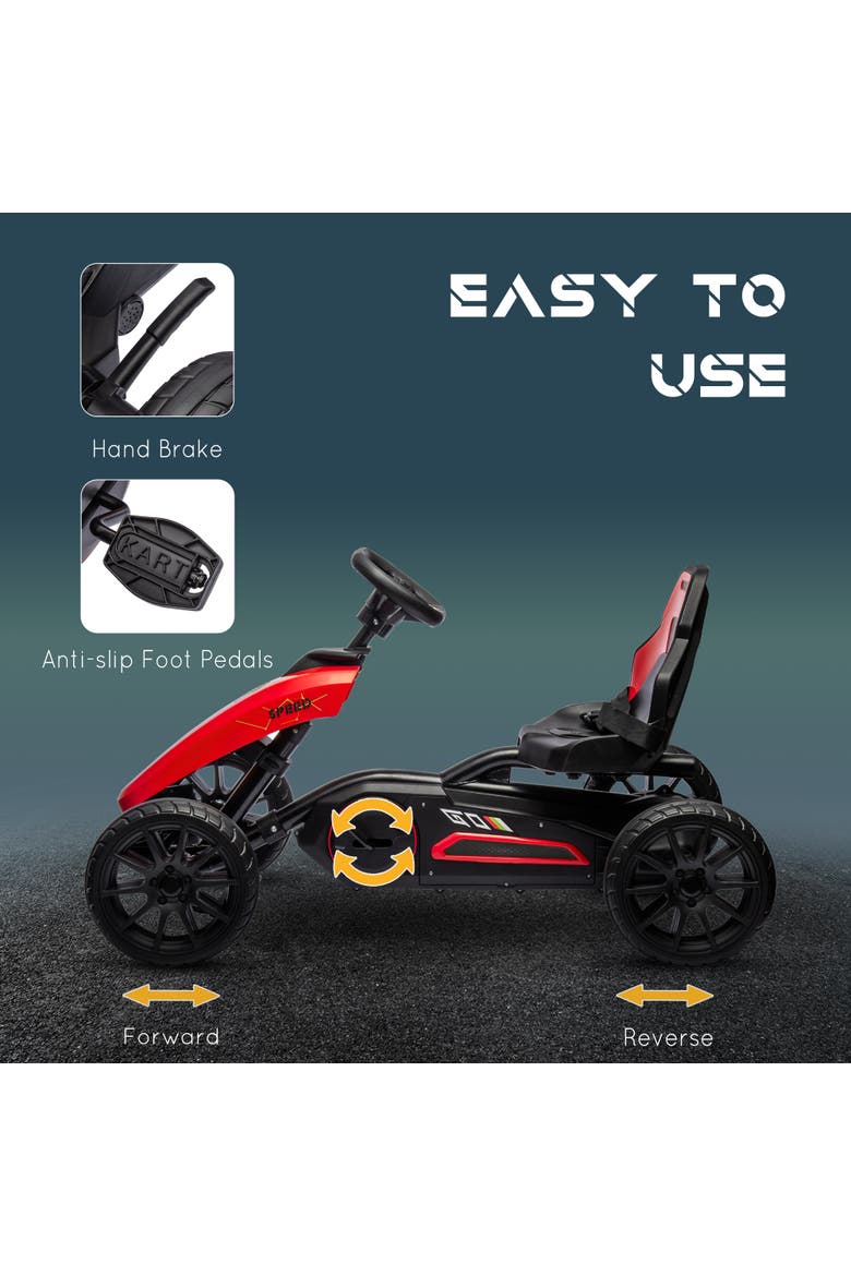 Kids Pedal Go Kart with Adjustable Seat Swing Axle Handbrake Shock Absorbing Wheels, Alternate, color, Red