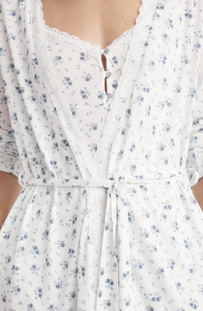 MANGO Floral Print Robe, Alternate, color, White