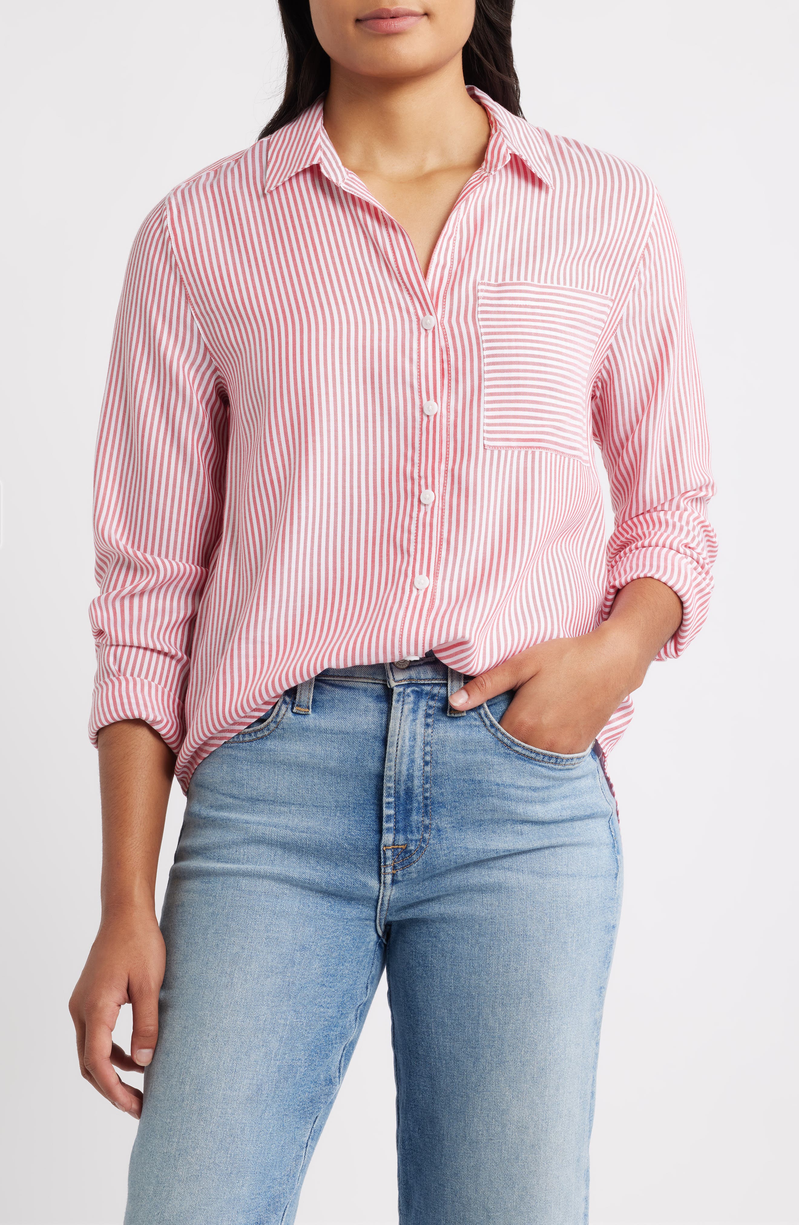 beachlunchlounge Eden Long Sleeve Button-Up Shirt in Kir Royale 