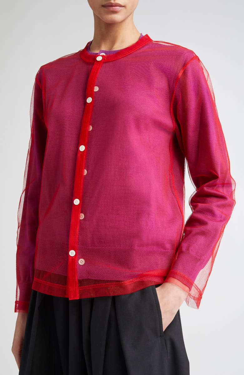 Comme des Garçons Worsted Wool Jersey & Tulle Cardigan, Alternate, color, 