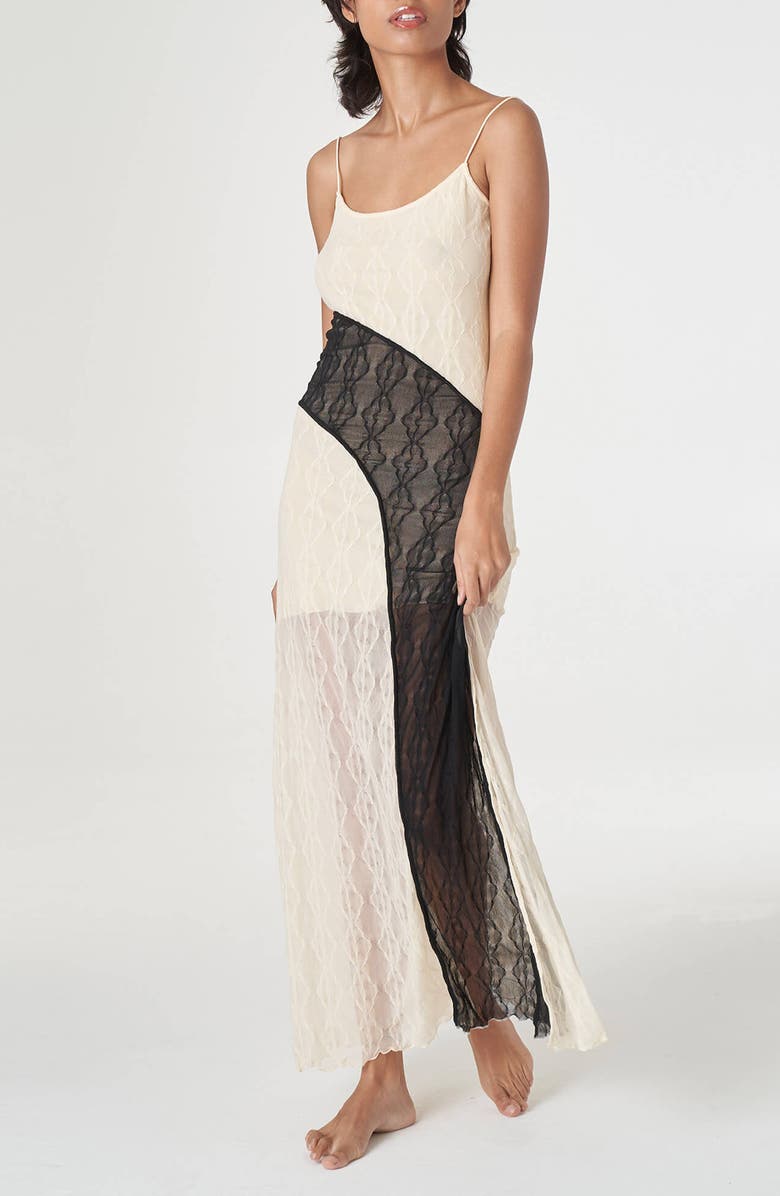 Find Me Now Mariposa Colorblock Texture Maxi Slipdress, Main, color, Open White