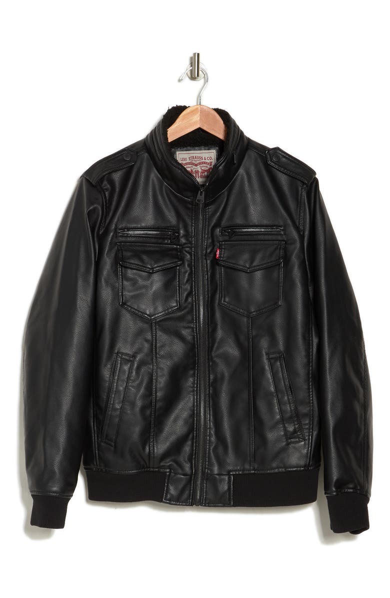 Levi's<sup>®</sup> Faux Leather Faux Shearling Lined Aviator Bomber Jacket, Alternate, color, Black