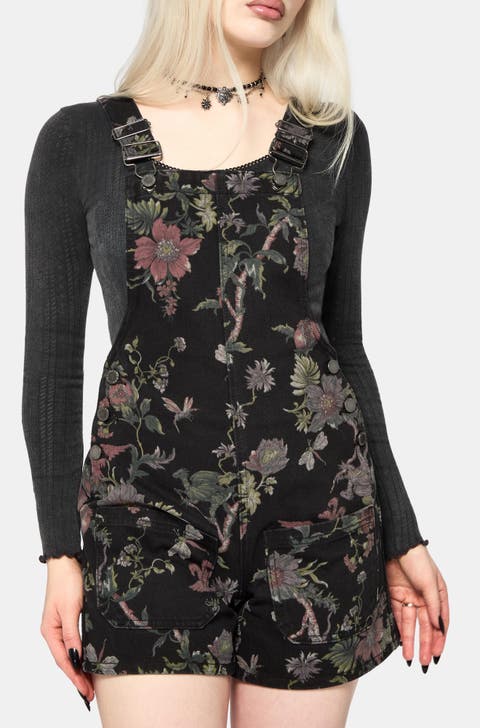 Poison Eden Print Denim Dungaree Overall