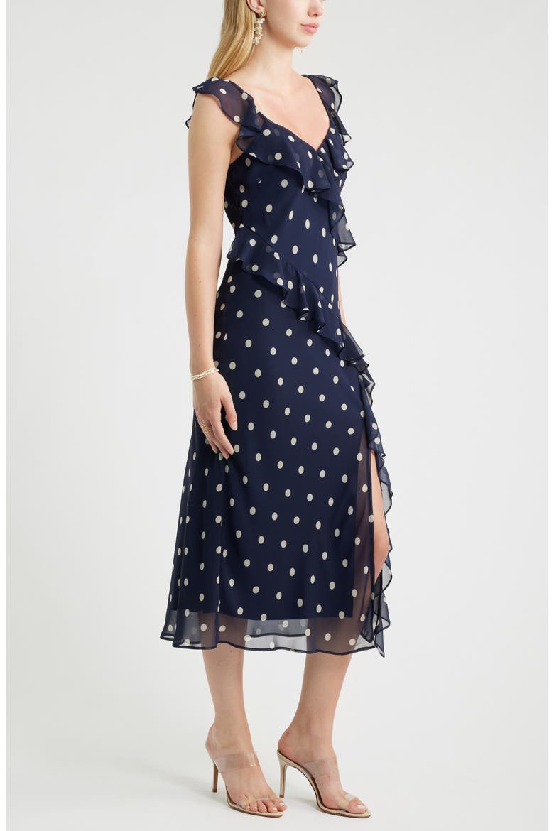 Ruffle Midi Dress, Alternate, color, NAVY POLLY DOT