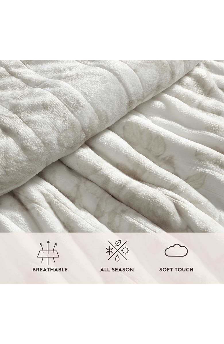 Laura Ashley Wistful Blooms Reversible Faux Shearling Heated Throw Blanket, Alternate, color, Light Beige