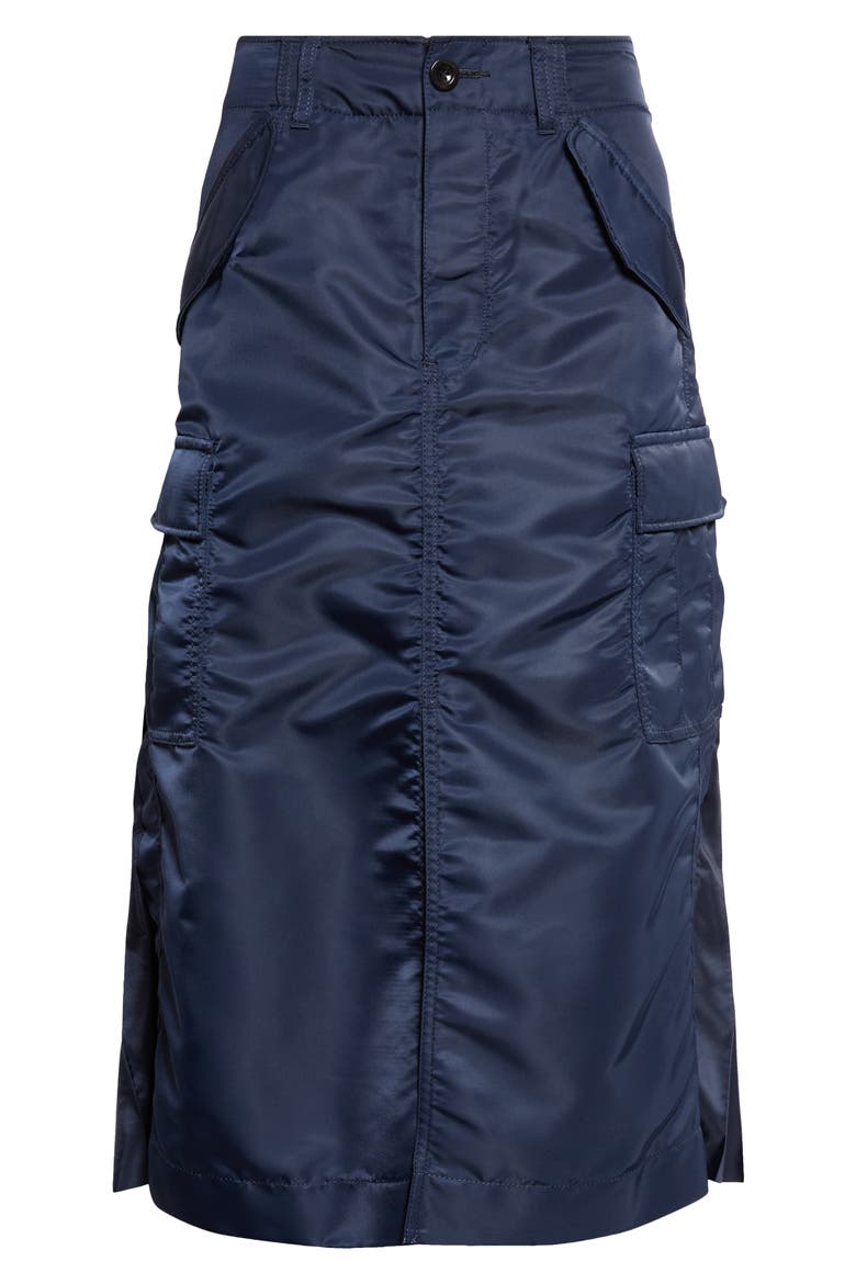 Nylon Twill Midi Skirt, Main, color, NAVY