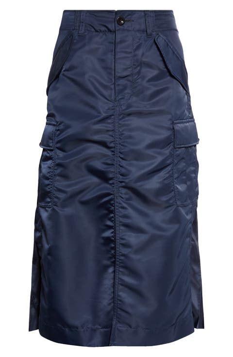 Nylon Twill Midi Skirt