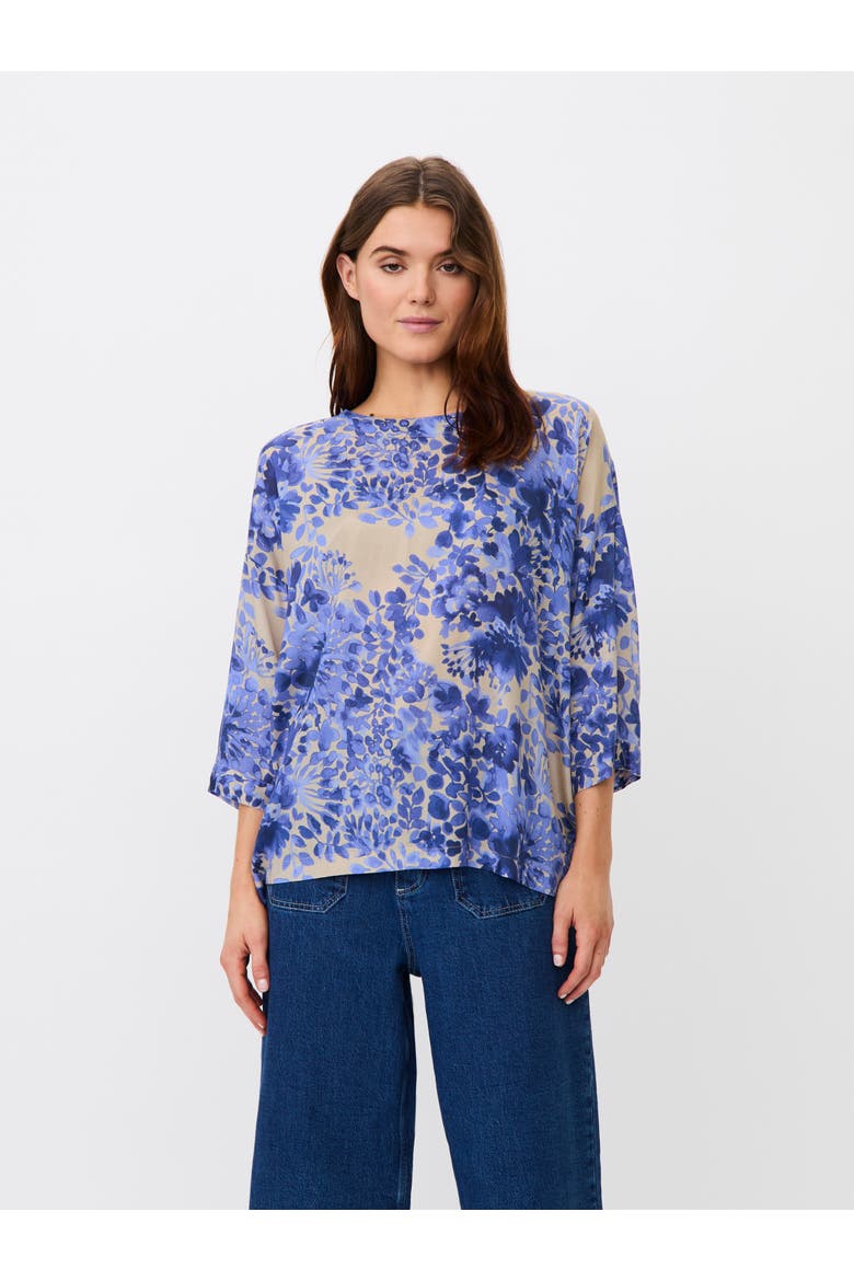 MaBecca Fluid Draped Floral Blouse, Main, color, Medieval Blue